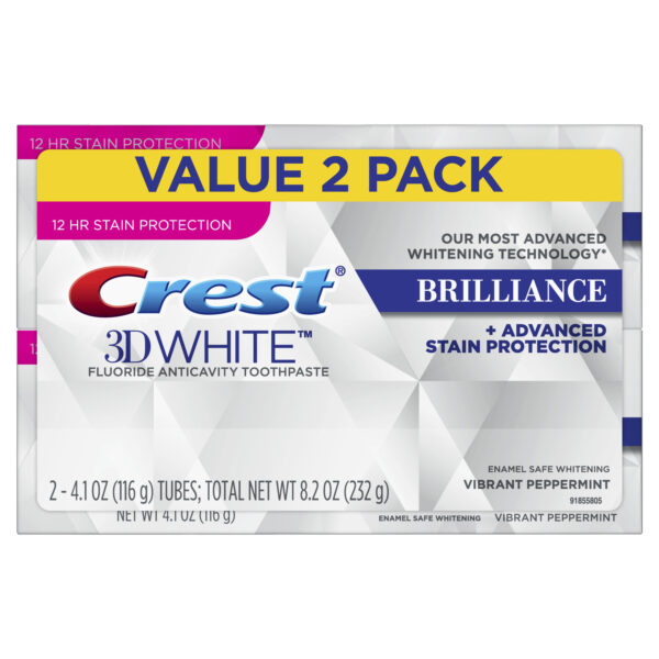 Crest 3D White Brilliance Vibrant Peppermint Toothpaste, 4.1 oz, Pack of 2, Item# BLO12759