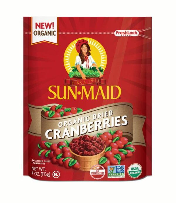 Sun-Maid Organic Dried Cranberries 4 oz Bag, Item# BLO17486